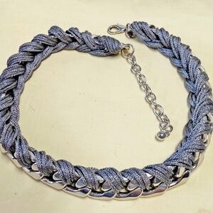 JOAN RIVERS SILVER TONE CHAIN & SPARKLY SILVER MESH, 17 ½ INCHES LONG, 3 ½ IN.